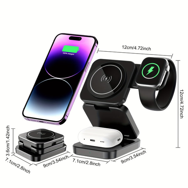 3 in 1 Wireless Charger Foldable Magnetic Charging Station Dock