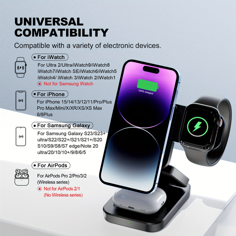 3 in 1 Wireless Charger Foldable Magnetic Charging Station Dock