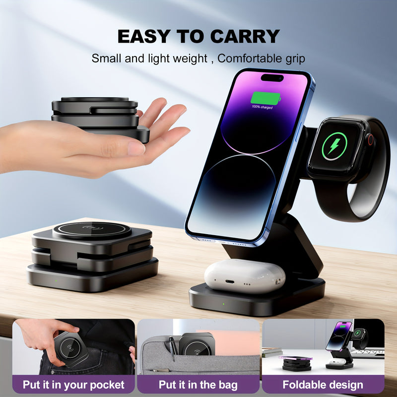 3 in 1 Wireless Charger Foldable Magnetic Charging Station Dock