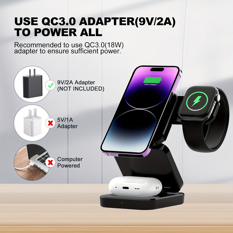 3 in 1 Wireless Charger Foldable Magnetic Charging Station Dock