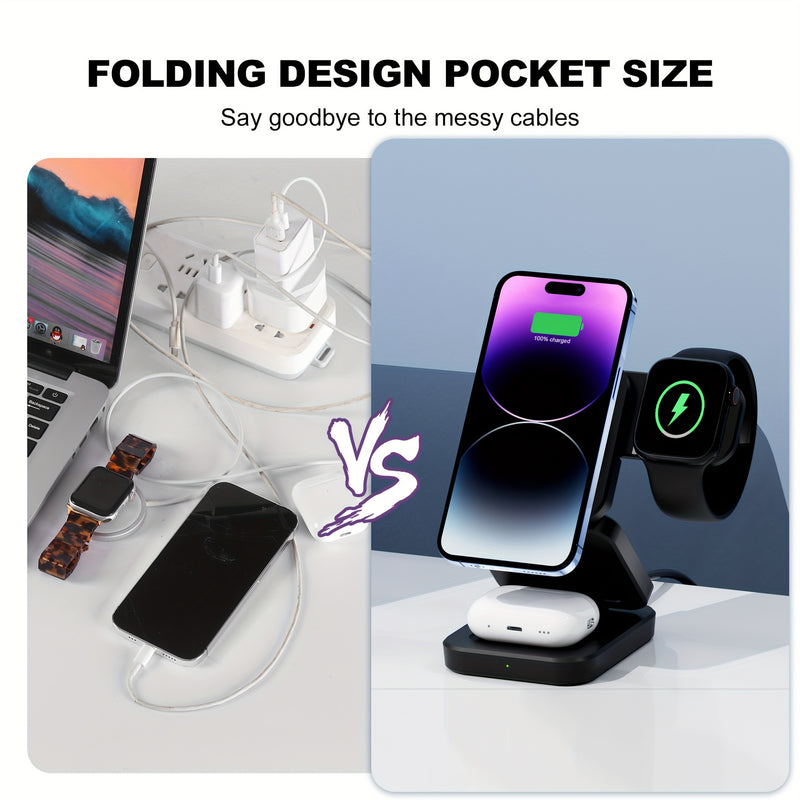 3 in 1 Wireless Charger Foldable Magnetic Charging Station Dock