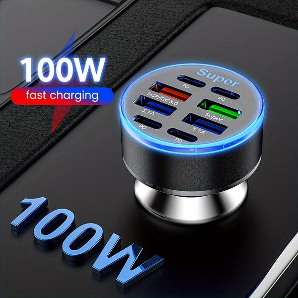 8-Ports 4*Type-C & 4*USB Car Charger